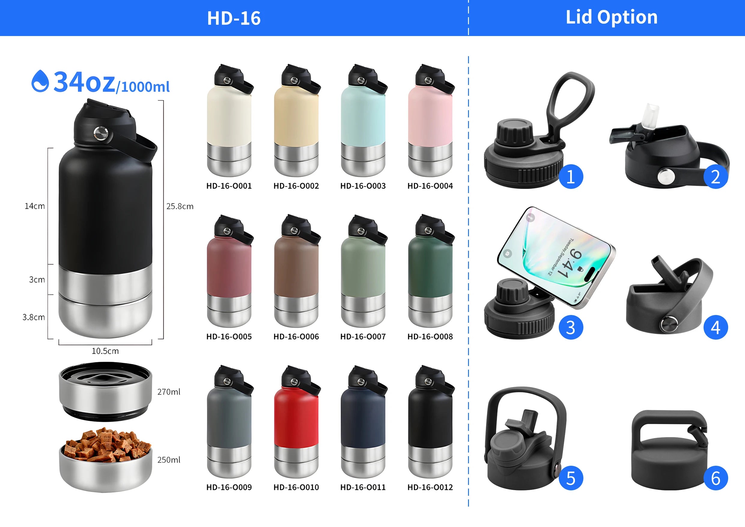 1000ml Outdoor Travel Portable Pet Insulated Feeder Dog. Bowl Food Bottle.