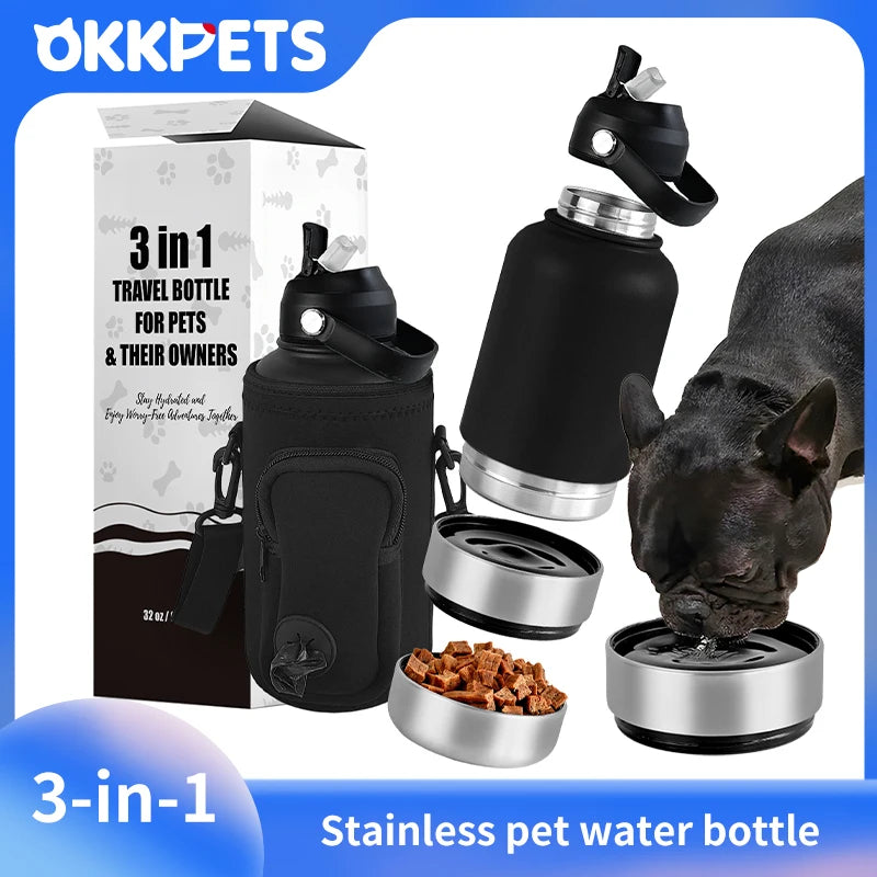 1000ml Outdoor Travel Portable Pet Insulated Feeder Dog. Bowl Food Bottle.