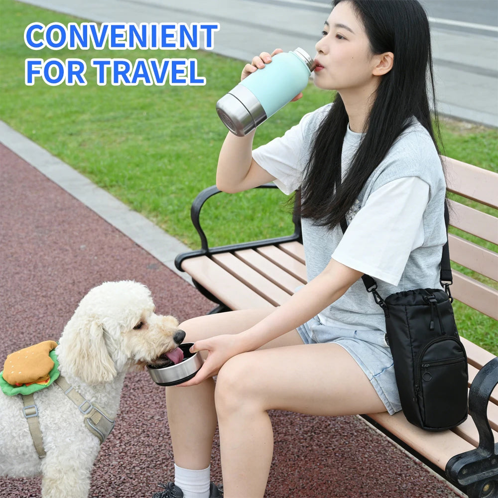 1000ml Outdoor Travel Portable Pet Insulated Feeder Dog. Bowl Food Bottle.