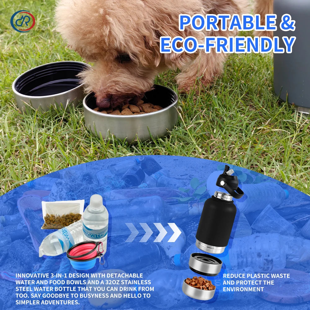 1000ml Outdoor Travel Portable Pet Insulated Feeder Dog. Bowl Food Bottle.